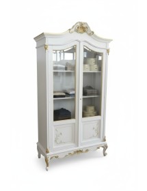 VETRINA IN LEGNO 2 PORTE IMPERO FINITURA BIANCO/ORO MISURA 114x46x217