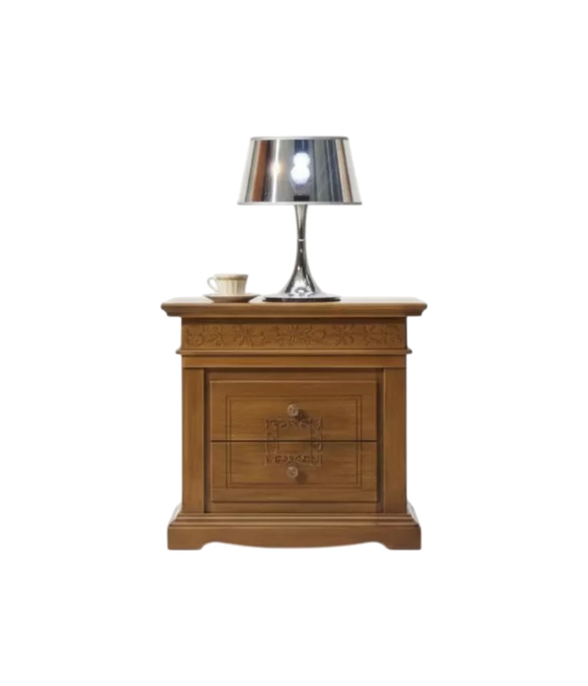 Comodino classico 2 cassetti intagliato legno noce bassano 63x44x70