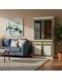 CRISTALLIERA 2 ANTE LEGNO BICOLORE SHABBY BIANCO VERDE 105X42X205