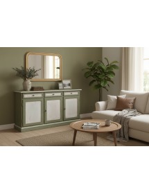 MADIA CREDENZA 3 PORTE LEGNO SHABBY BIANCO VERDE 156X42X85