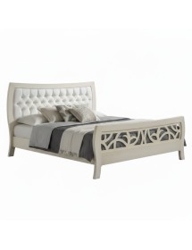 Letto matrimoniale shabby ecopelle legno avorio patinato 184x208x115