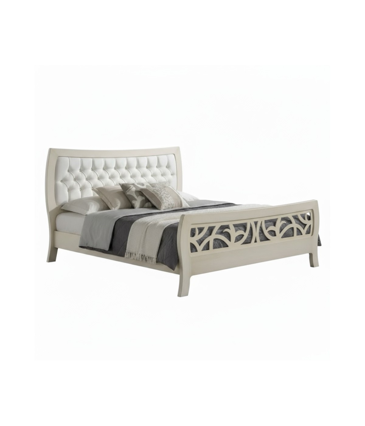 Letto matrimoniale shabby ecopelle legno avorio patinato 184x208x115