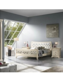 Letto matrimoniale shabby ecopelle legno avorio patinato 184x208x115