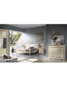 Cassettiera 4 cassetti intagliata legno shabby avorio patinato 127x58x109