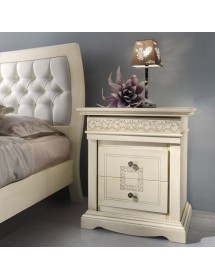 Comodino 2 cassetti intagliato shabby legno avorio patinato 63x44x70