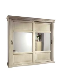 Armadio 2 porte scorrevoli legno intaglio shabby avorio patinato 274x68x246