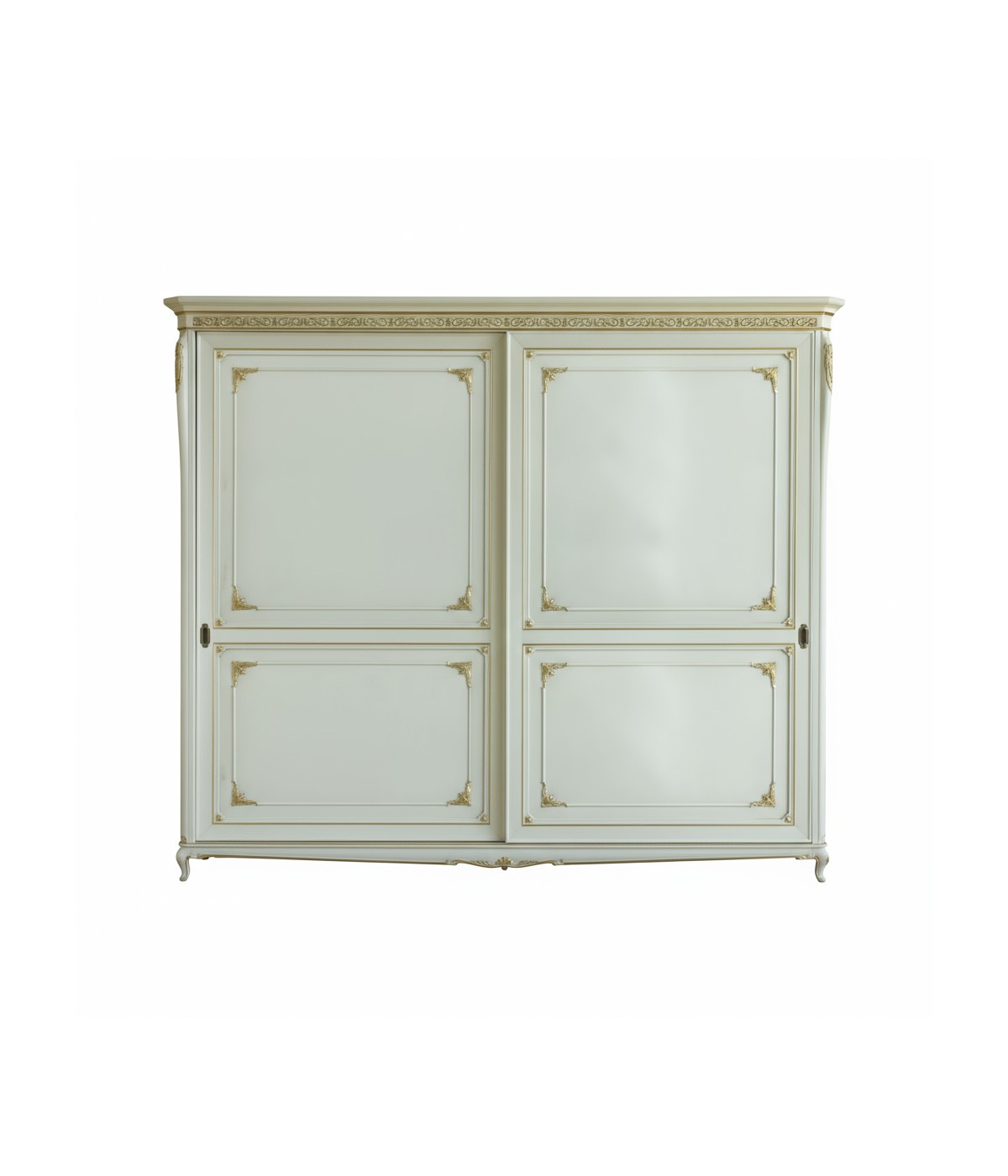 MOBILI 2G - Armadio classico 2 porte scorrevoli Legno bianco argento oro 290x68x254 vista frontale