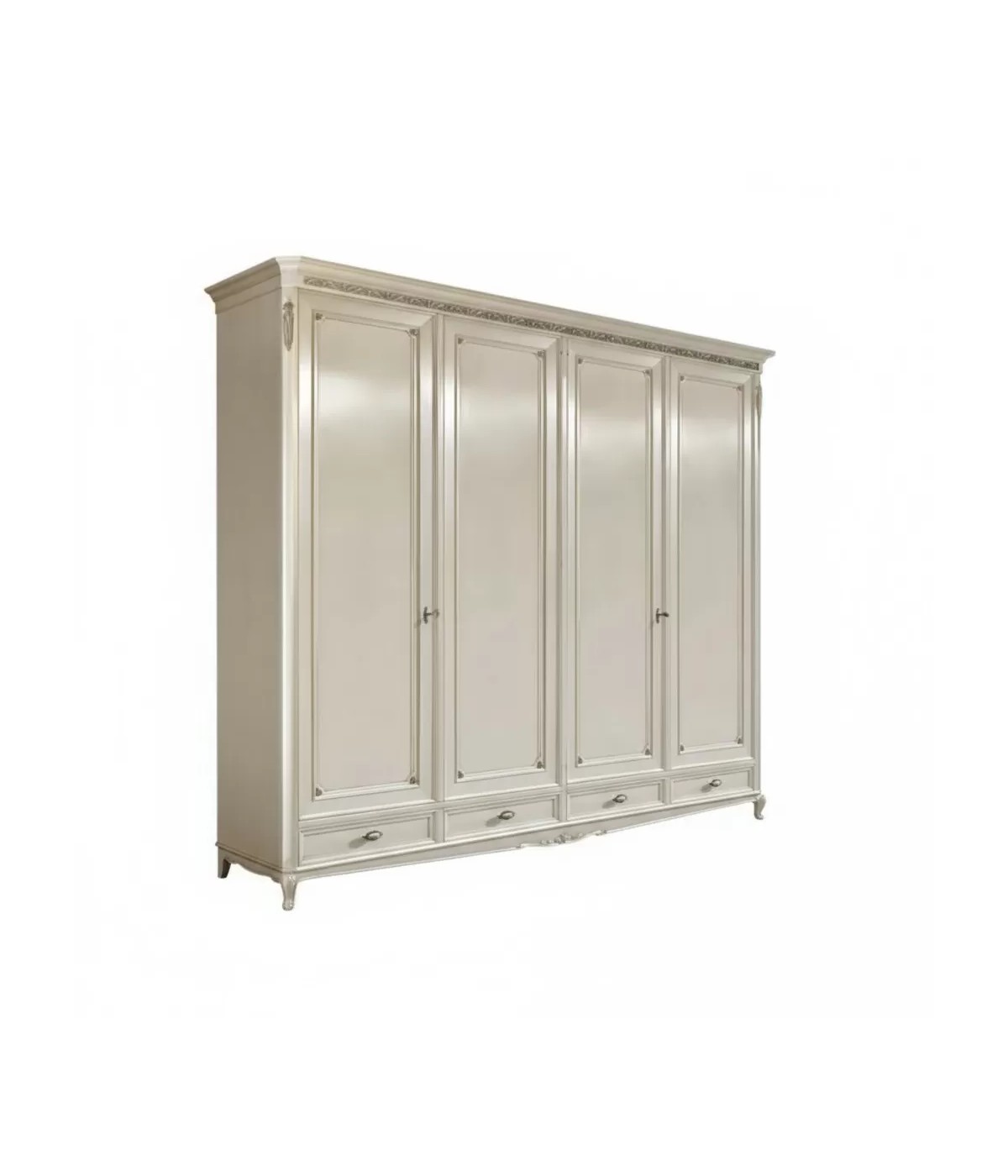 Armadio classico 4 porte Legno bianco argento oro 290x65x257