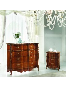 Comodino classico 3 cassetti sagomato legno noce bassano 63x43x71