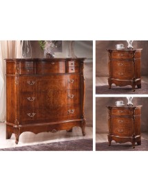 Gruppo 1 Cassettiera 2 Comodini sagomati legno noce bassano