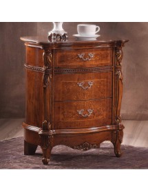 Comodino classico 3 cassetti sagomato legno noce bassano 60x42x73