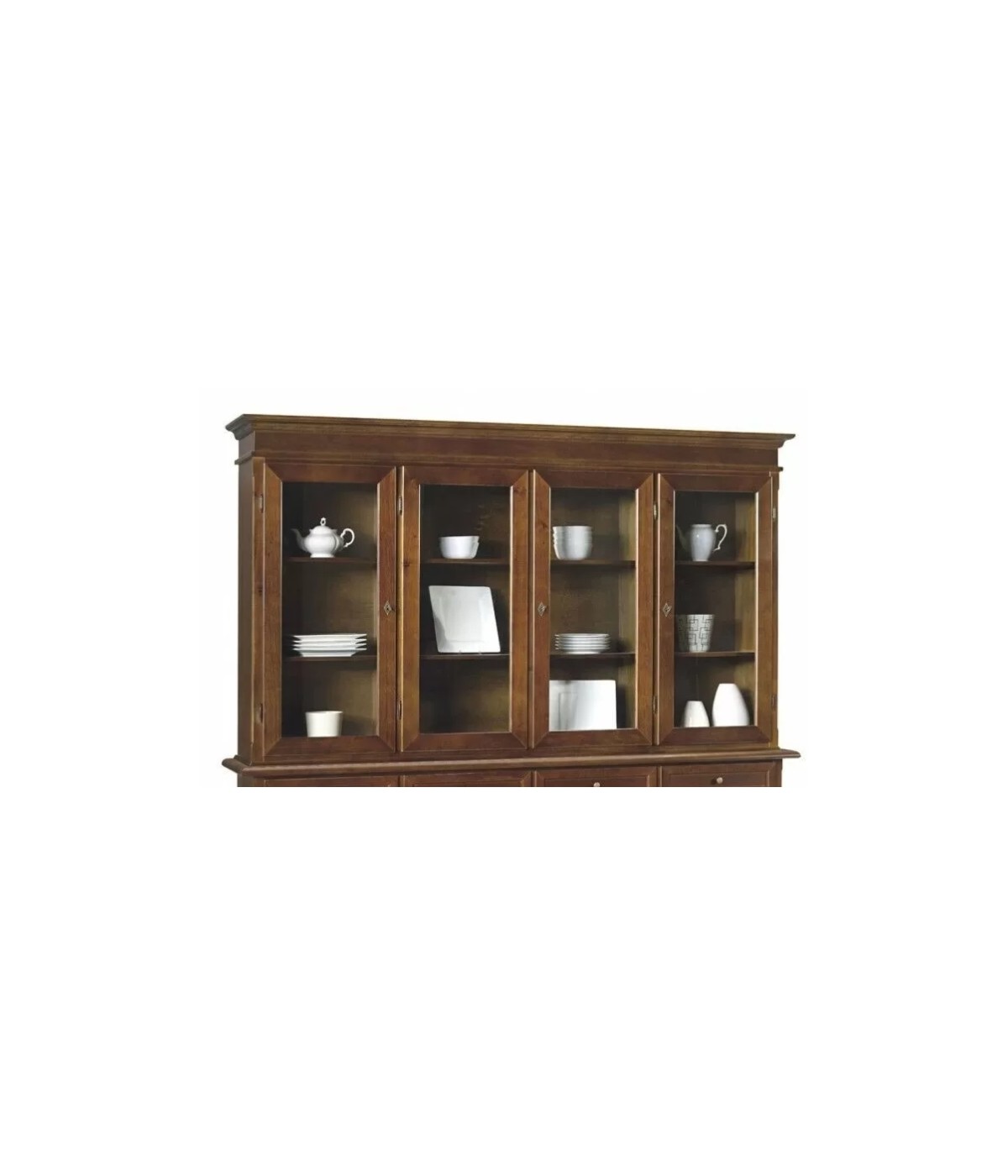 Alzata cristalliera 4 ante legno tinta noce 205x42x119