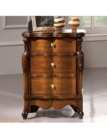 Comodino classico 3 cassetti sagomato legno noce bassano 53x36x72