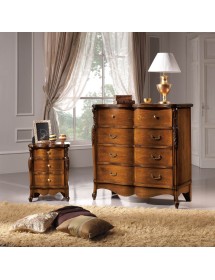 Comodino classico 3 cassetti sagomato legno noce bassano 53x36x72