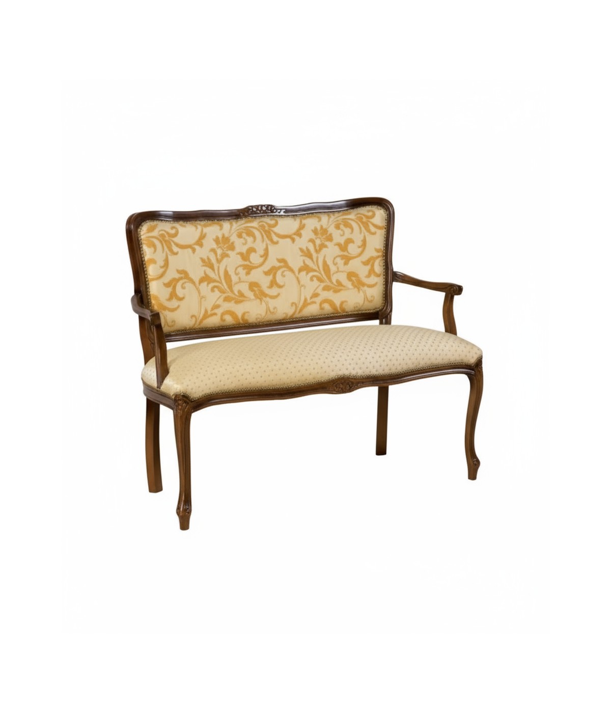 DIVANETTO IMBOTTITO LEGNO MASSELLO CON FREGI 111x50x84