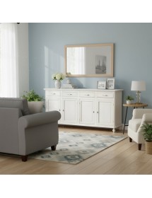 MOBILI 2G - Credenza 4 porte 4 cassetti legno shabby bianco anticato maniglia porcellana 196X45X98 vista frontale