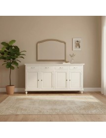MOBILI 2G - Credenza 4 porte 4 cassetti legno shabby bianco anticato maniglia porcellana 196X45X98 vista frontale