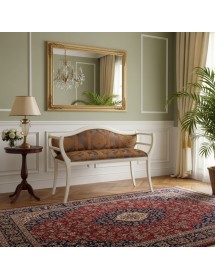 DIVANETTO IMBOTTITO IN LEGNO BIANCO CON FREGI 103X38X77