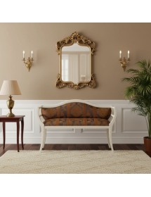 DIVANETTO IMBOTTITO IN LEGNO BIANCO CON FREGI 103X38X77