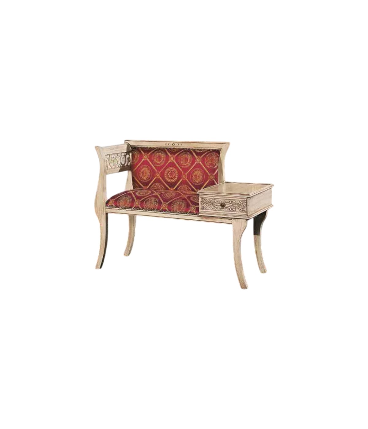 DIVANETTO PORTA TELEFONO SHABBY LEGNO CON FREGI 99x44x78
