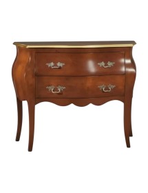 Cassettiera bombata 2 cassetti legno tinta noce oro 105x42x85