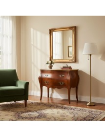 Cassettiera bombata 2 cassetti legno tinta noce oro 105x42x85