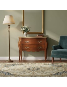 Cassettiera bombata 2 cassetti legno tinta noce oro 105x42x85