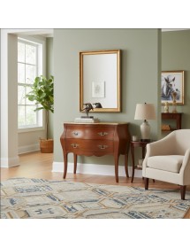 Cassettiera bombata 2 cassetti legno tinta noce oro 105x42x85