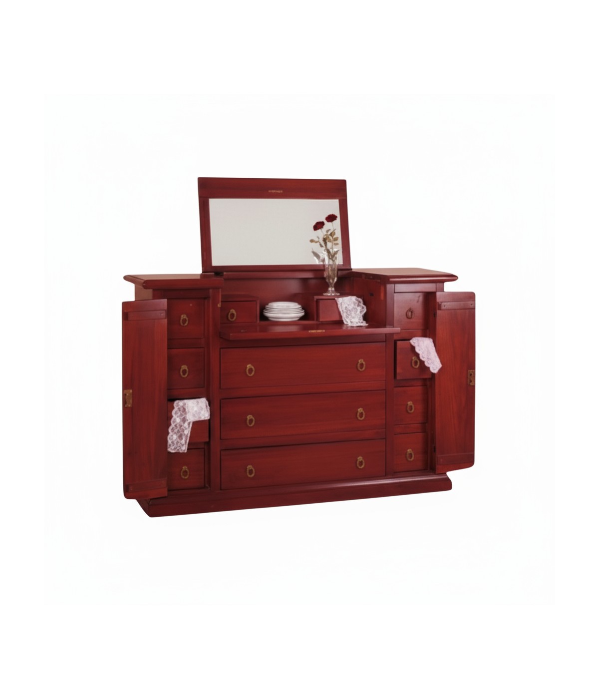 Cassettiera arte povera 13 cassetti con ribalta legno ciliegio 144x54x95 (74)