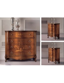 Gruppo 1 Cassettiera 2 Comodini intarsi sagomati legno noce bassano