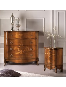 Comodino classico 3 cassetti sagomato legno noce bassano 52x38x72