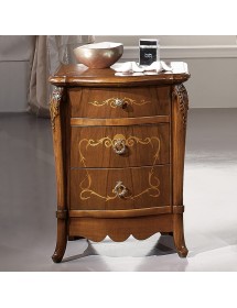 Comodino classico 3 cassetti sagomato legno noce bassano 54x41x72