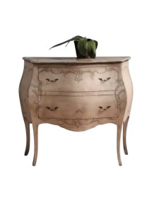 MOBILI 2G - COMO' BOMBATO 2 CASSETTI LACCATO AVORIO INVECCHIATO CON DECORI MISURE L.94 P.42 H.80