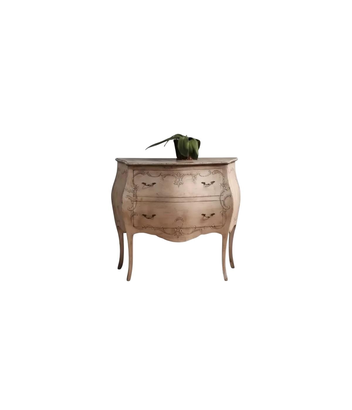 MOBILI 2G - COMO' BOMBATO 2 CASSETTI LACCATO AVORIO INVECCHIATO CON DECORI MISURE L.94 P.42 H.80