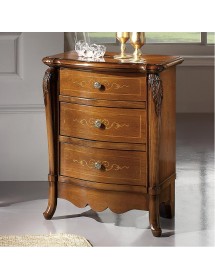 Comodino classico 3 cassetti sagomato legno noce bassano 54x41x72