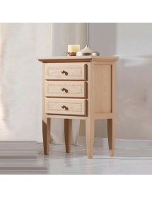 COMODINO LEGNO GREZZO 3 CASSETTI INTARSIATO 43x33X70
