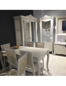 Parete attrezzata in legno shabby chic rilievo bianco opaco