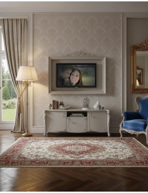 Parete attrezzata in legno shabby chic rilievo bianco opaco