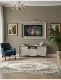 Parete attrezzata in legno shabby chic rilievo bianco opaco