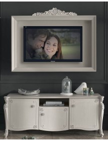 Porta tv in legno 3 ante shabby chic rilievo bianco opaco 172x57x69