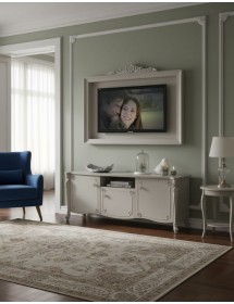 Porta tv in legno 3 ante shabby chic rilievo bianco opaco 172x57x69