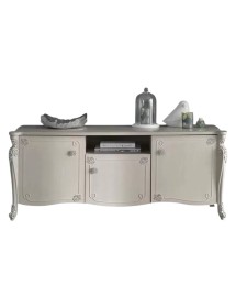 Porta tv in legno 3 ante shabby chic rilievo bianco opaco 172x57x69