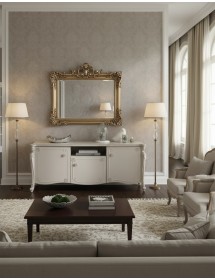 Porta tv in legno 3 ante shabby chic rilievo bianco opaco 172x57x69