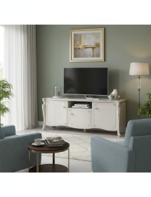 Porta tv in legno 3 ante shabby chic rilievo bianco opaco 172x57x69