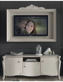 Cornice porta tv legno barocca shabby bianco 155x30x115