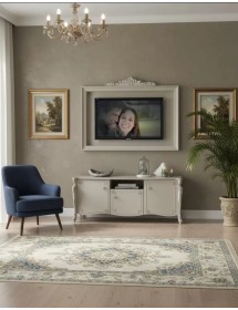 Cornice porta tv legno barocca shabby bianco 155x30x115