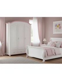 Armadio shabby 3 ante legno bianco filo rosa 181x61x224
