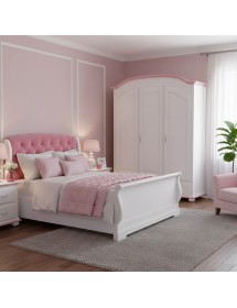 Armadio shabby 3 ante legno bianco filo rosa 181x61x224