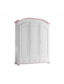 Armadio shabby 3 ante legno bianco filo rosa 181x61x224