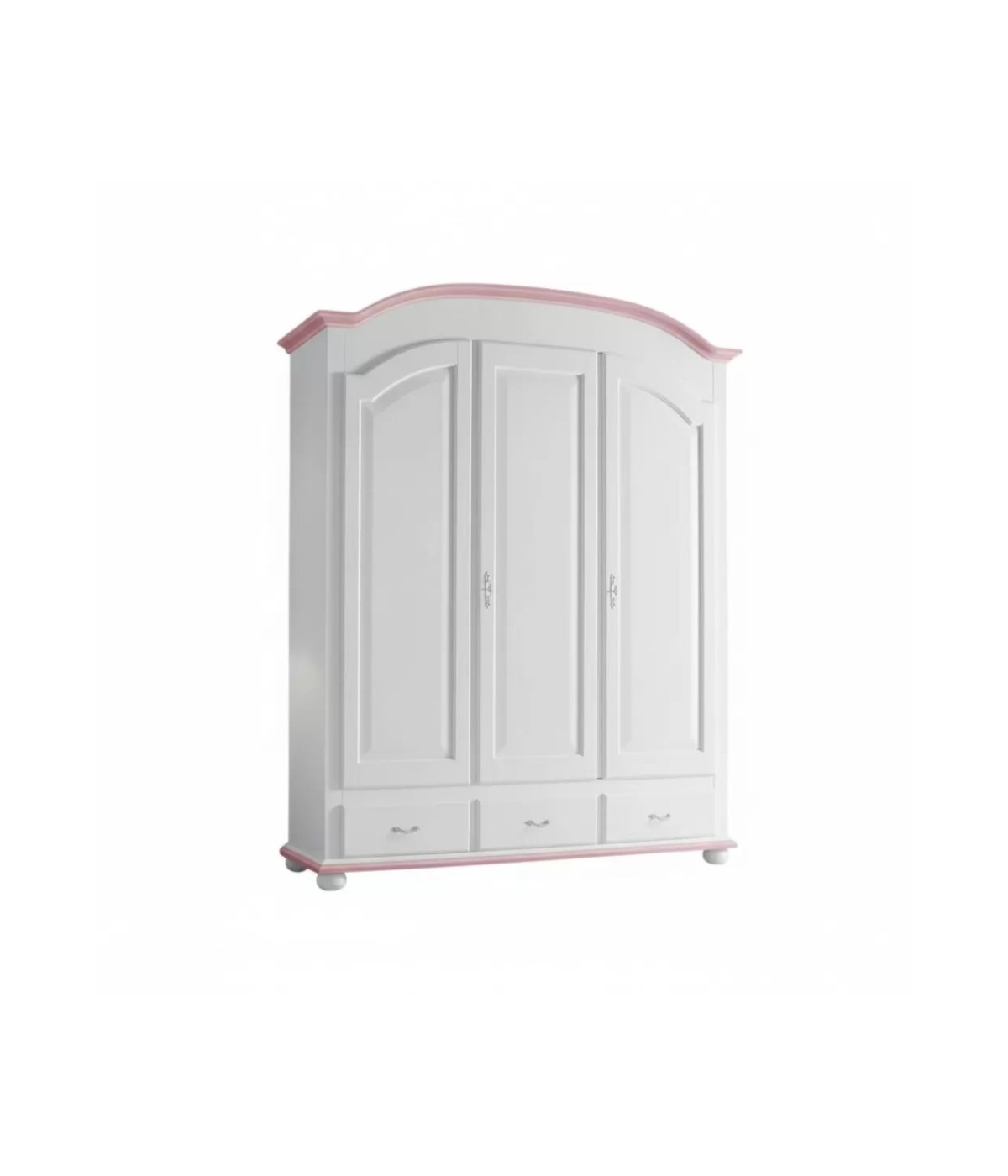 Armadio shabby 3 ante legno bianco filo rosa 181x61x224